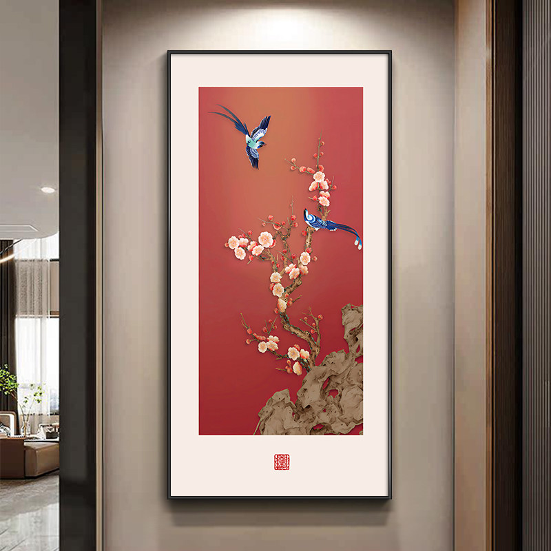 速发喜上枝头玄关装饰室新中式花鸟喜鹊挂画走廊书道过房茶画国风