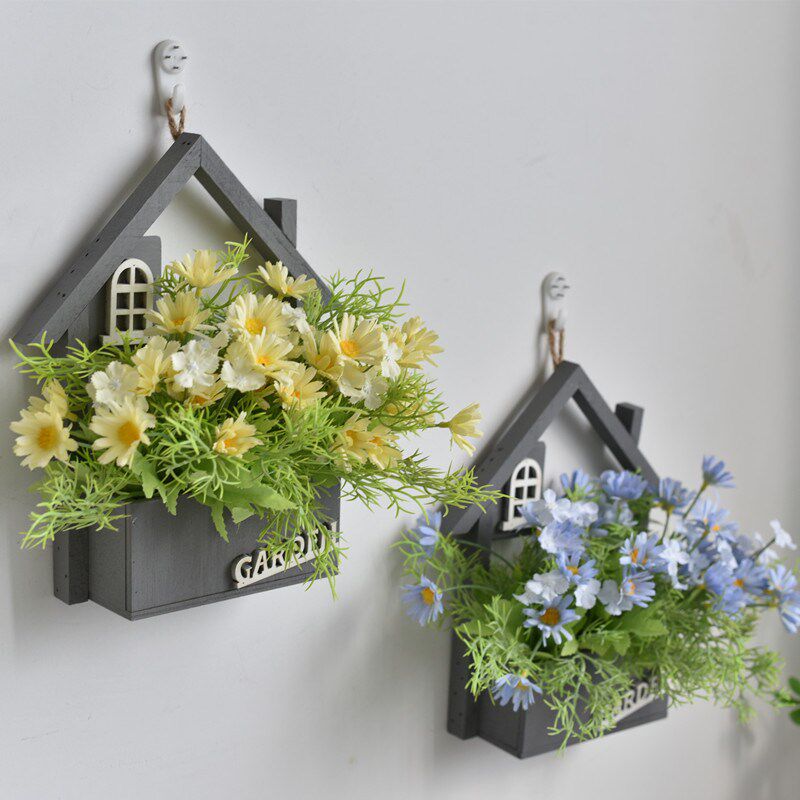 速发田园花装饰物墙挂墙壁花篮室内餐厅悬上家居假花植品壁挂花卉