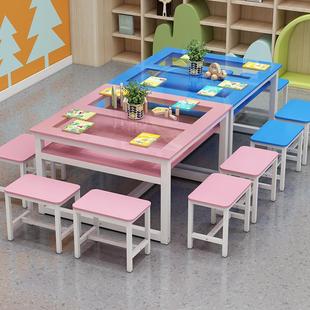 幼儿园小学生手工桌培训班书法美术绘画桌钢化玻璃桌画室桌椅组合