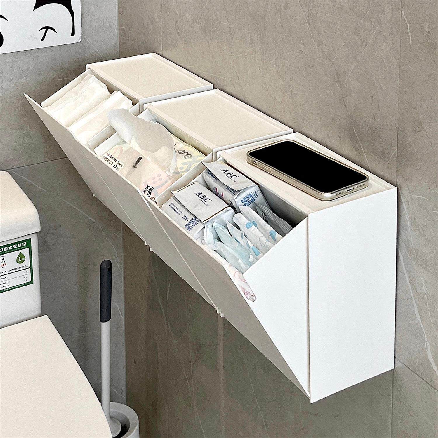 化妆室姨妈巾卫生棉收纳盒壁挂免打孔厕所马桶上方置物架浴室架子