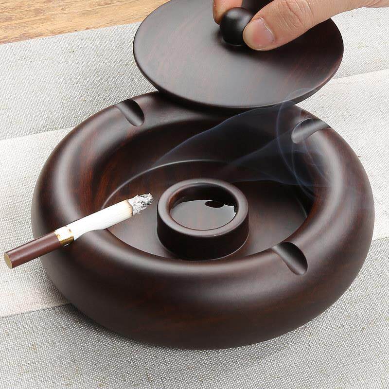 中国风实木烟灰缸带盖家用客厅办公室高档新中式高端大气上档次