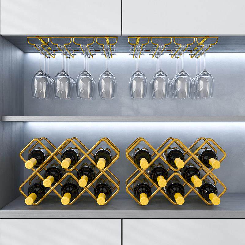 红酒架摆件轻奢高档葡萄酒置物架斜放红酒瓶的架子高脚杯架倒挂