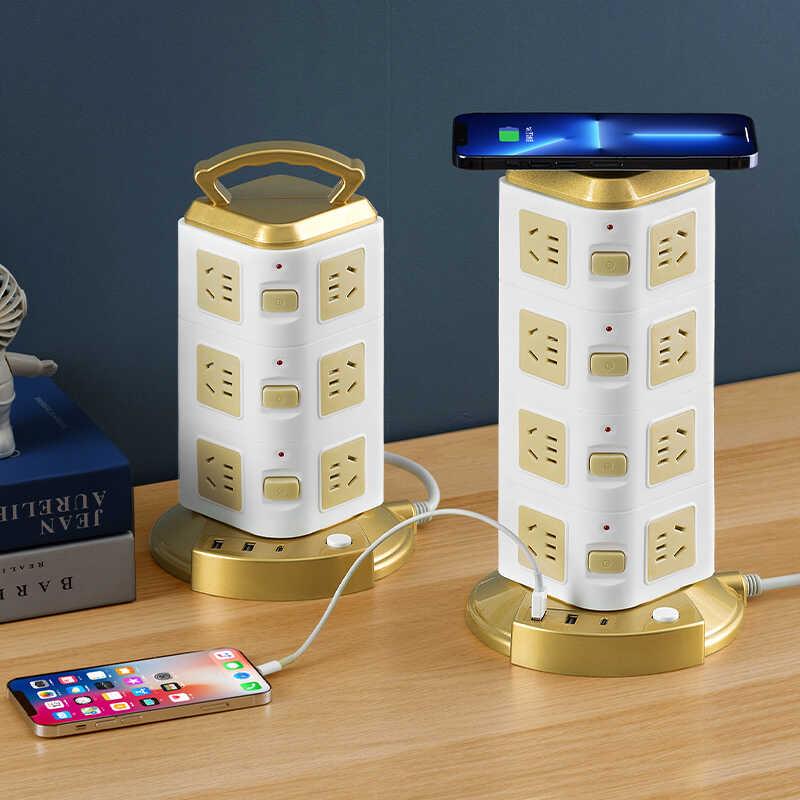 多功能插座面板多孔立式usb排插办公魔方插板无线充桌面塔式插排