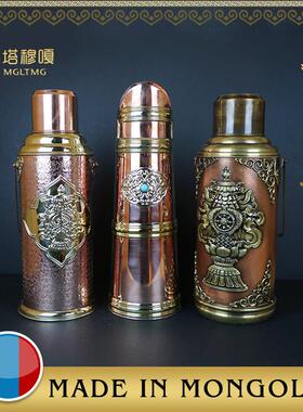 蒙古风格纯铜暖壶PP玻璃内胆2L大容量 塔穆嘎民族风奶茶壶