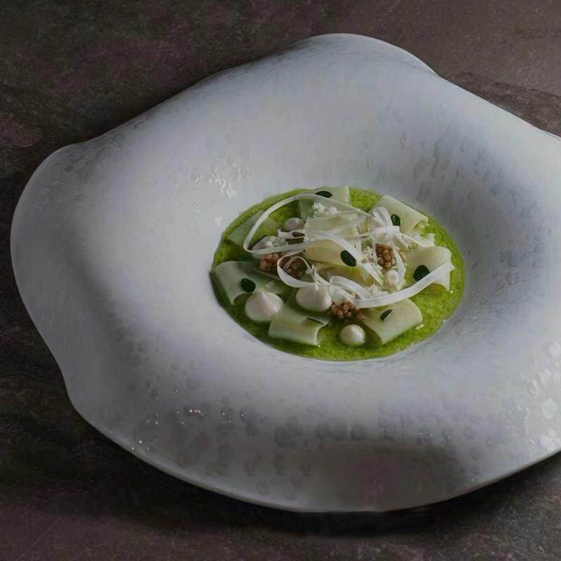 法式陶瓷喷点白波浪飘逸中心圆盘位上菜盘点心盘双面使用创意餐具