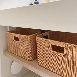 编织收纳筐彷藤编客厅零食杂物手工篮子化妆室浴室柜储物筐定制