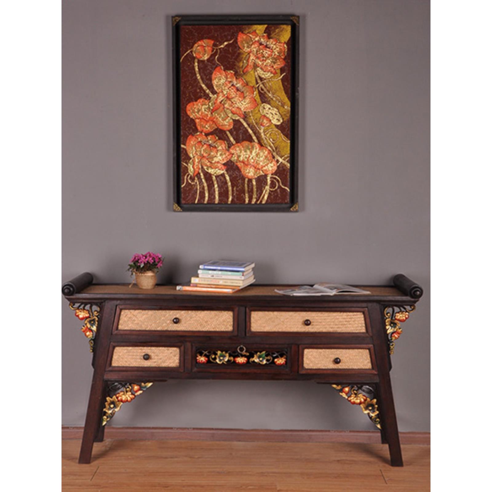 五抽屉条案供桌案台贡桌佛龛神台 实木泰式彷古家具木雕佛堂供桌