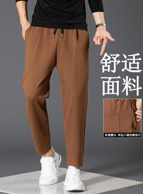 九分休闲裤男款口袋拉链宽松流行小脚抽绳萝卜弹力运动轻奢哈伦裤