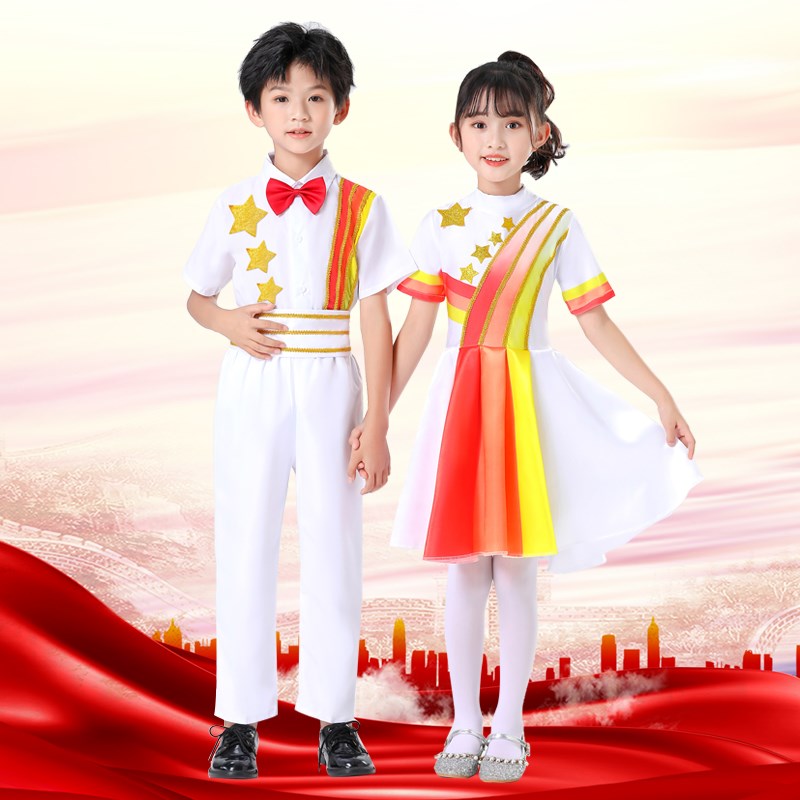 速发儿童大合唱服集体舞台演出服朗诵表演服装红歌连体裙小荷风采