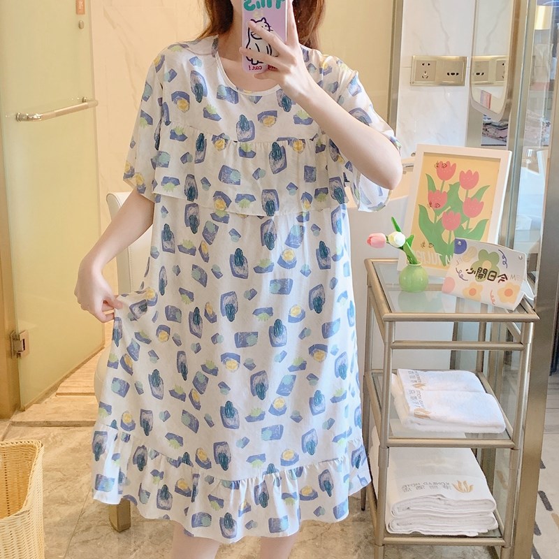 速发防凸点棉绸睡裙夏妈妈睡衣人造棉连衣裙孕妇睡衣裙大码