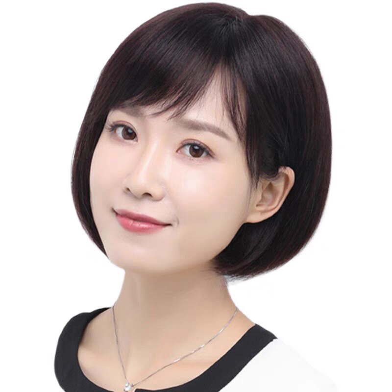 速发波波头假发学生自长真发整顶中然妈妈发锁骨款减龄齐耳短发