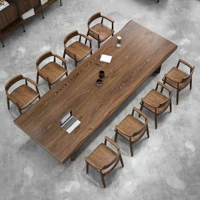 速发【折扣店】简约实木会议桌长桌原木大板桌办公室商用工作台条