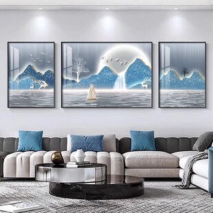 速发轻奢福禄装联画客厅山饰画简约沙发背景墙挂画新款三水画壁画