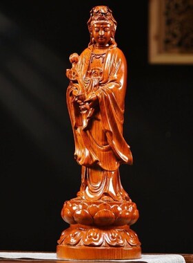 速发花梨木雕观音菩萨佛木工件家居实像观世音家用客厅供奉红木摆