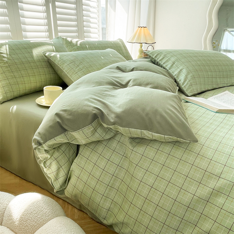 速发A麻水洗棉床类上四件套简约格子条纹学生宿舍