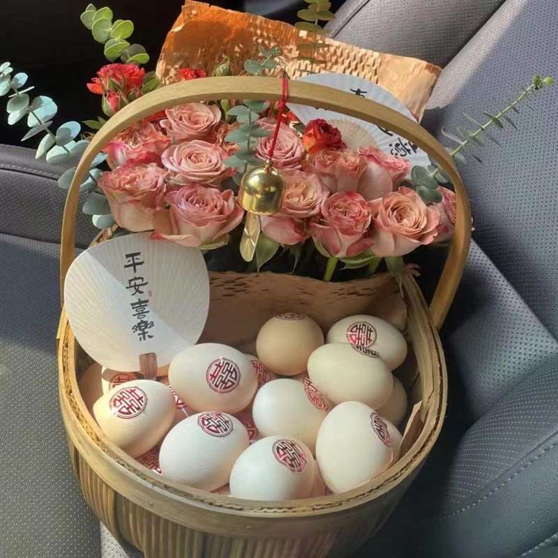 速发月子鸡蛋花篮手提编织水果插花送产妇闺蜜坐月子手拎小花篮子