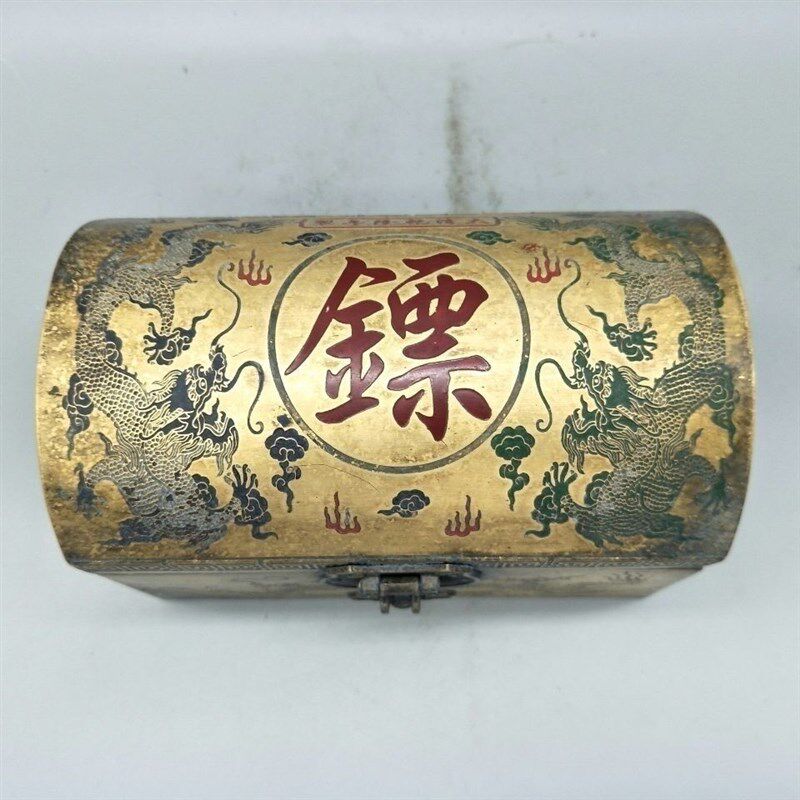 速发古玩铜器收藏黄铜首饰盒 古代子造饰盒包浆型道首老精美送铜