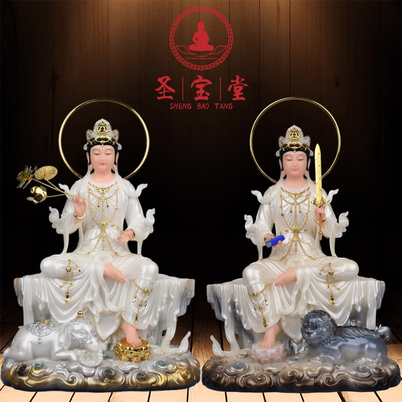 速发文殊普萨菩萨佛像菩严三圣文殊菩萨普贤华贤像汉白玉家用堂口