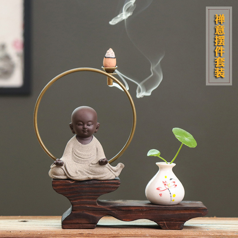 速发禅意紫砂小和尚倒创香炉家用香薰炉茶件配道流意家居客厅装饰