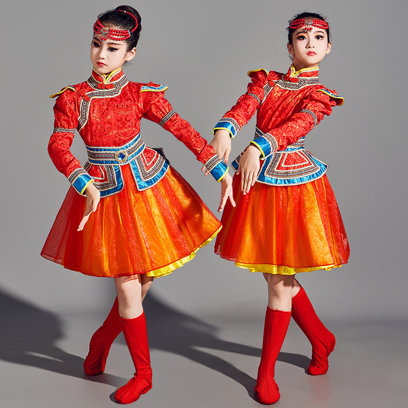 速发儿童蒙古服族舞蹈演出服族袍蒙服装童筷子舞民族古蒙族白马服