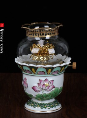 速发浮雕莲花调光油灯,防风油灯供音莲花灯佛灯供灯酥佛观油灯