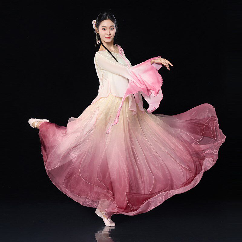 速发古典舞仙气飘逸身韵纱衣绝美渐变演出服中国古风花瓣舞蹈裙套