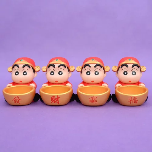 蜡笔小新玄关手办模型摆件车载招财进宝發财福字招财进宝财神小新