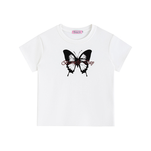 白色蝴蝶字母印花短袖 t2024夏季 Day 新款 潮牌上衣 夏季 Butterfly