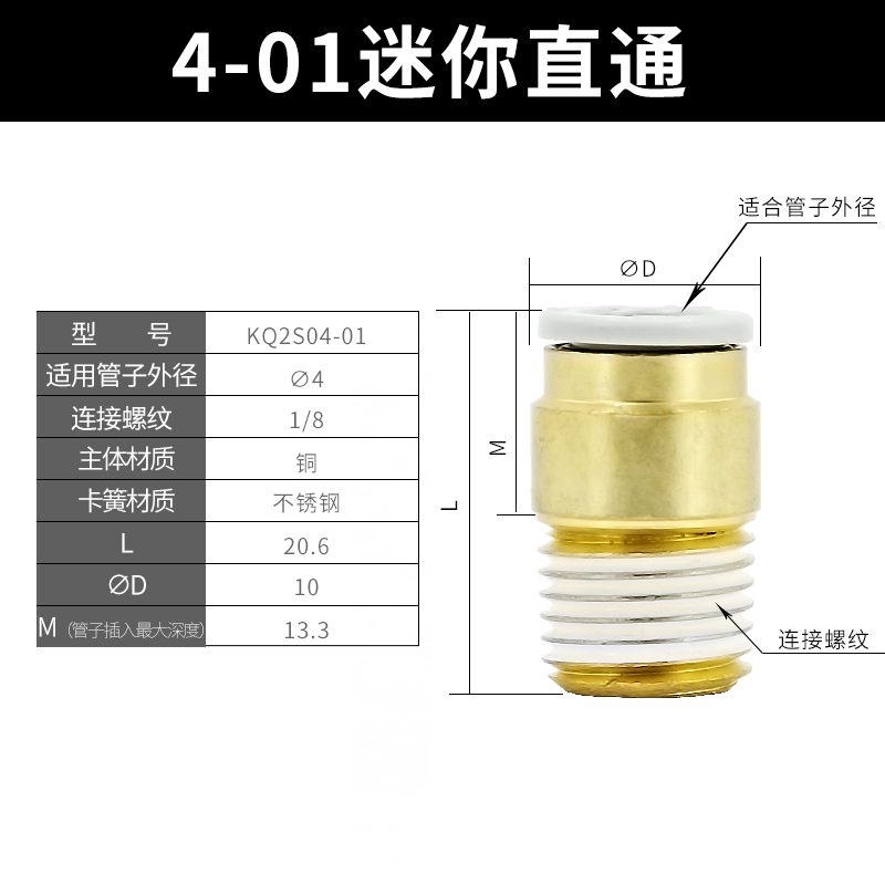 气管接头气动迷你微型KQ2S04-M5A细牙直通气缸电磁阀06-01AS替SMC