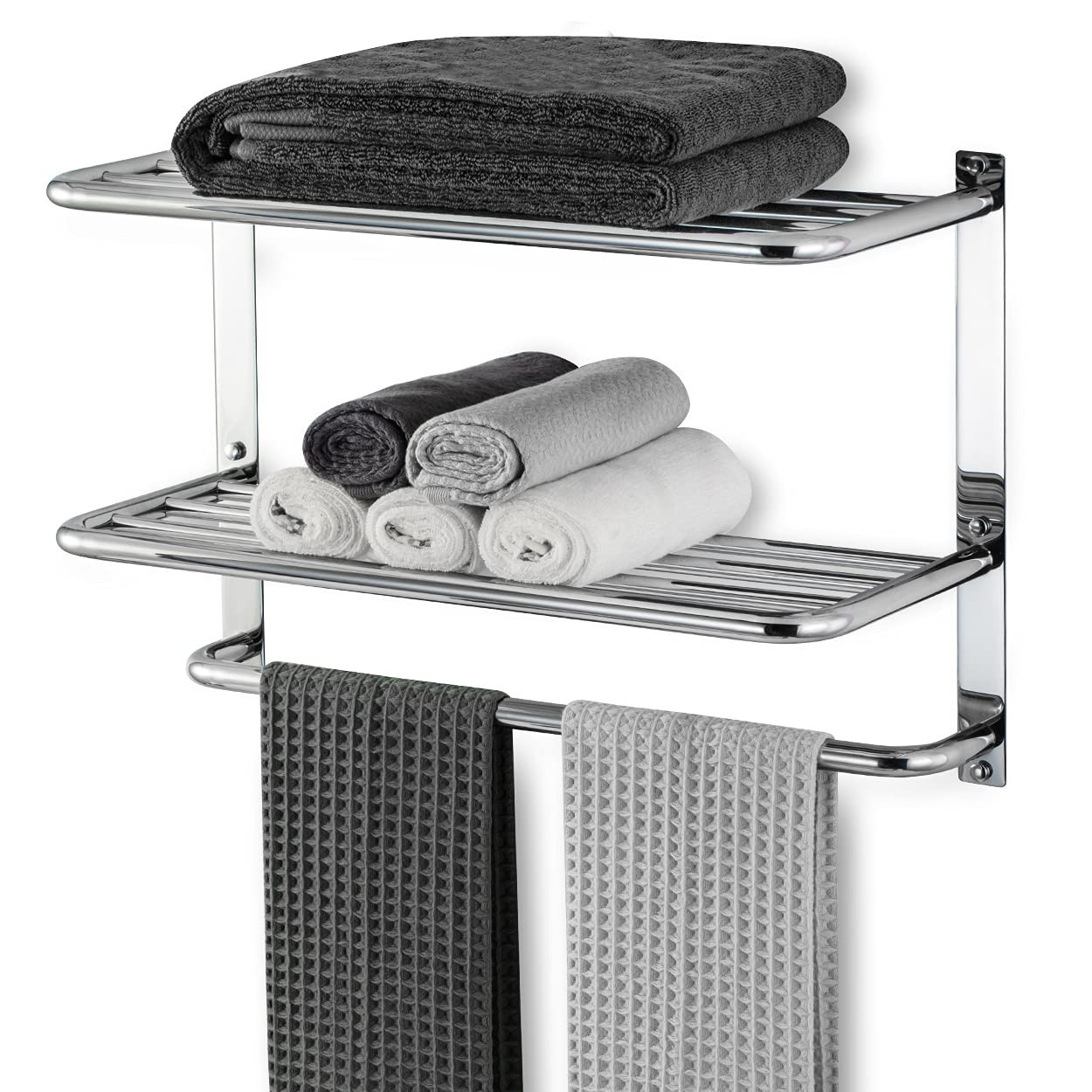浴室毛巾架SUS304不锈钢卫生间浴巾架壁挂式亮光黑色3层收纳