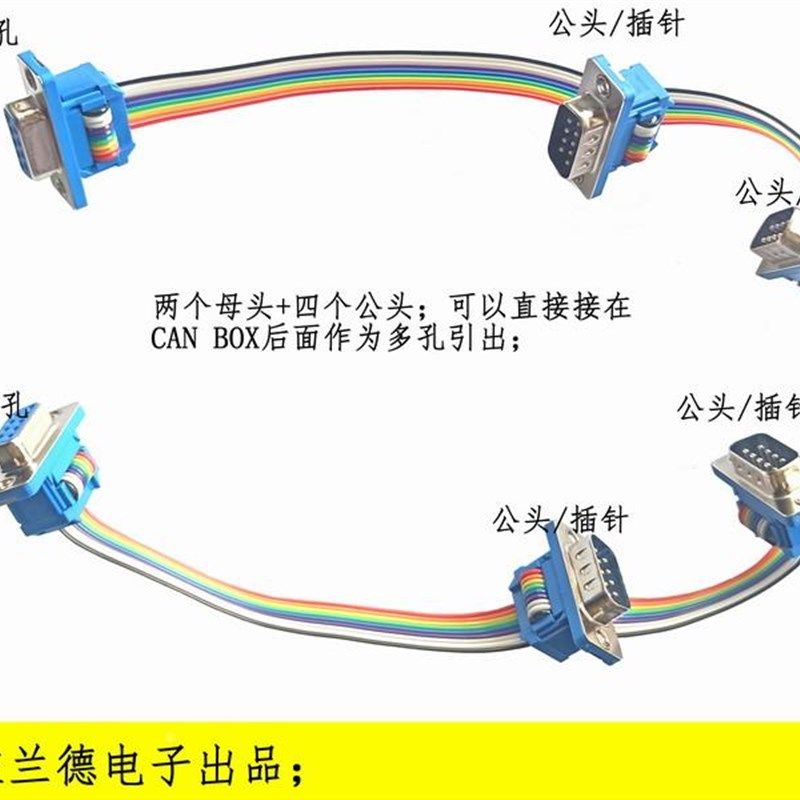 极速CAN总QRSD线B9测试跳有线; db以9多头排线;Sdb9彩虹线;可按需