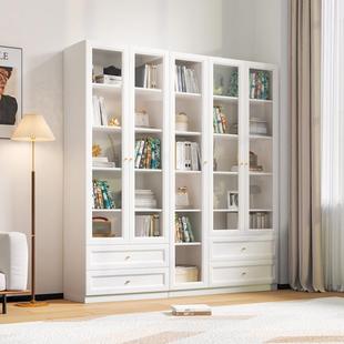 可比熊实木书柜带玻璃门家用书架置物架客厅落地收纳柜防尘组合柜