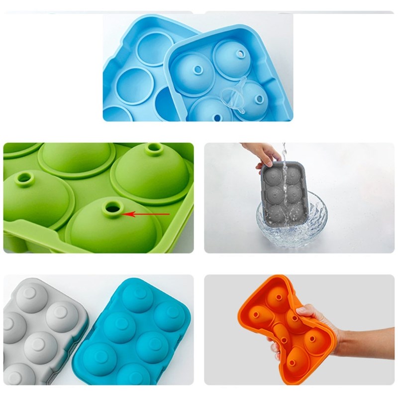 极速6 Holes Ice Cube Mold with Lid Ice Ball SiRlicone Tray f