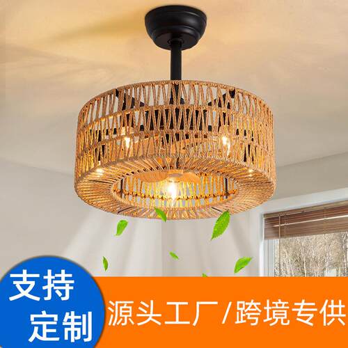 跨境风扇灯客厅卧室书房北欧美式工业风酒店民宿带遥控led吊扇灯