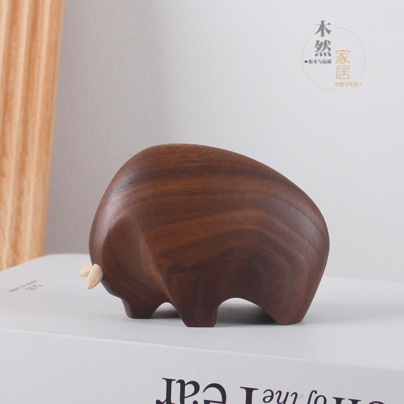 北欧木质小摆件跨境儿童木制玩具十二木摆件小牛工艺品装饰品