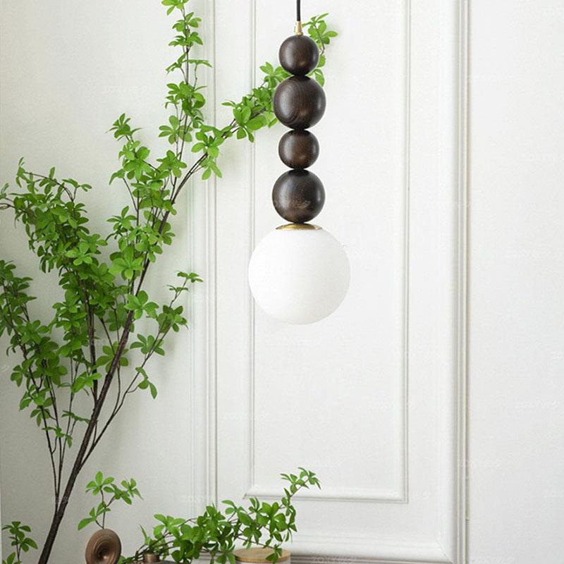 法式中古风实木小吊灯床头吧台南洋美式复古实木卧室过道魔豆灯具