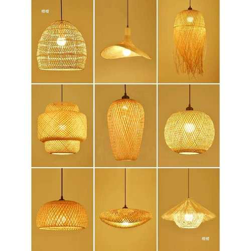 中古风竹编吊灯复古藤艺草帽灯具竹艺茶室饭店餐厅火锅店灯笼灯罩