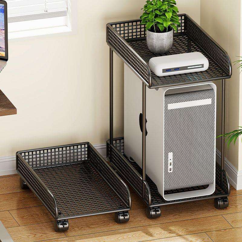 主机托架台式电脑主机箱托架底座置物架带轮可移动两层铁艺放置架