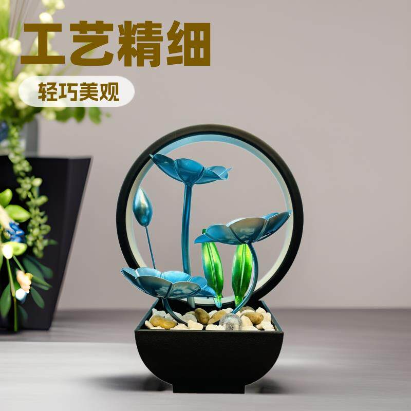 工厂水循环小型桌面铁艺工艺品家居装饰金色蓝色蜻蜓蝴蝶流水摆件
