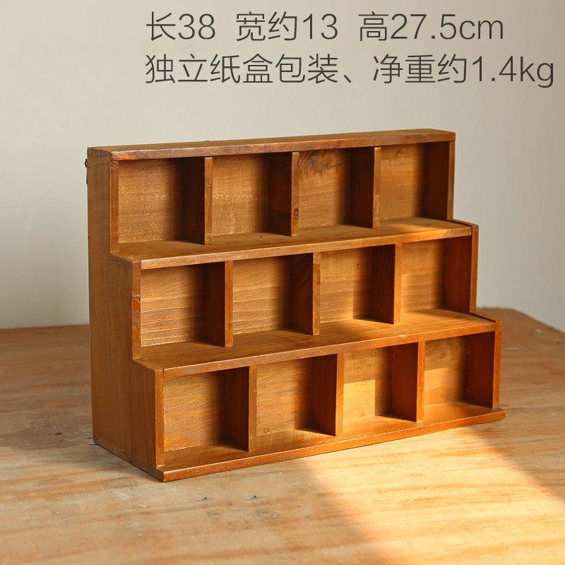 多格分隔收纳盒壁挂博古架文玩摆件展示架多层木质复古zakka柜子