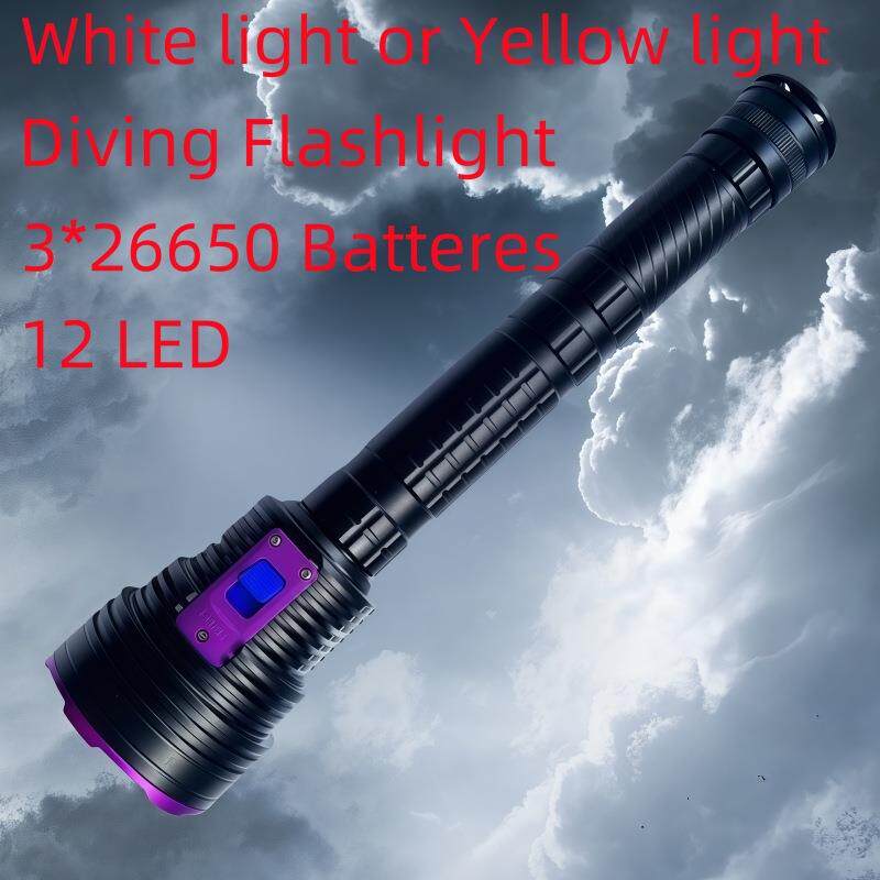 潜水手电筒 12L2 铝合金LED手电筒三节26650充电大手电筒12灯T6