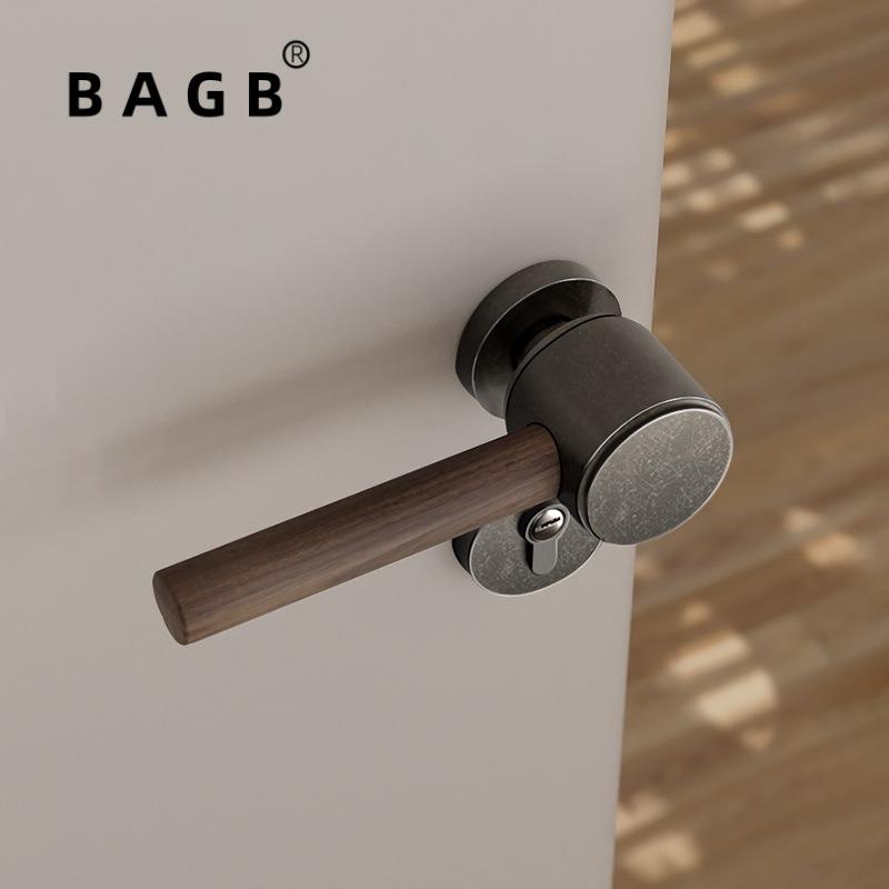 BAGB室内卧室家用木门把手磁吸静音锁复古咖灰系列中式胡桃木门锁