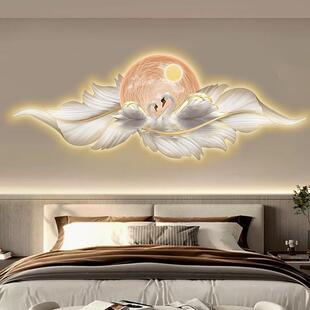 现代轻奢羽毛卧室床头装饰画led灯画主卧房间挂画现代简约客厅画