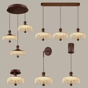 胡桃木色小吊灯复古简约客厅餐厅走廊过道玄关装饰灯饰吸顶灯