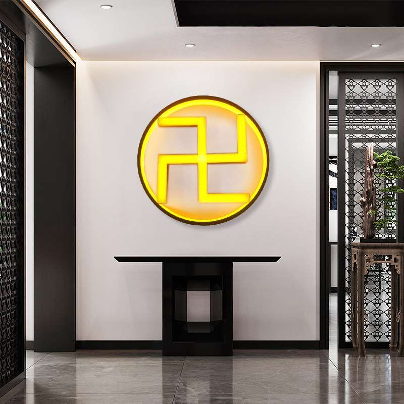 新中式走廊玄关过道装饰画万字圆形入户禅意灯圈挂画灯书房摆件图片