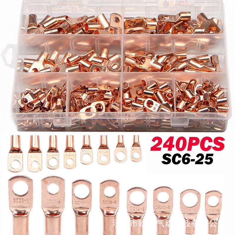 跨境爆款AWG美规铜鼻子金色SC窥口裸端子240pcs盒装HS-50B压线钳