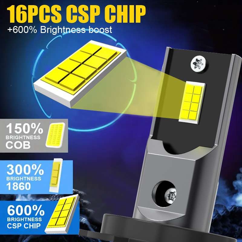 2PCS超亮LED汽车前大灯灯泡H11H4H1超聚光H7强白光6500K 即插即用