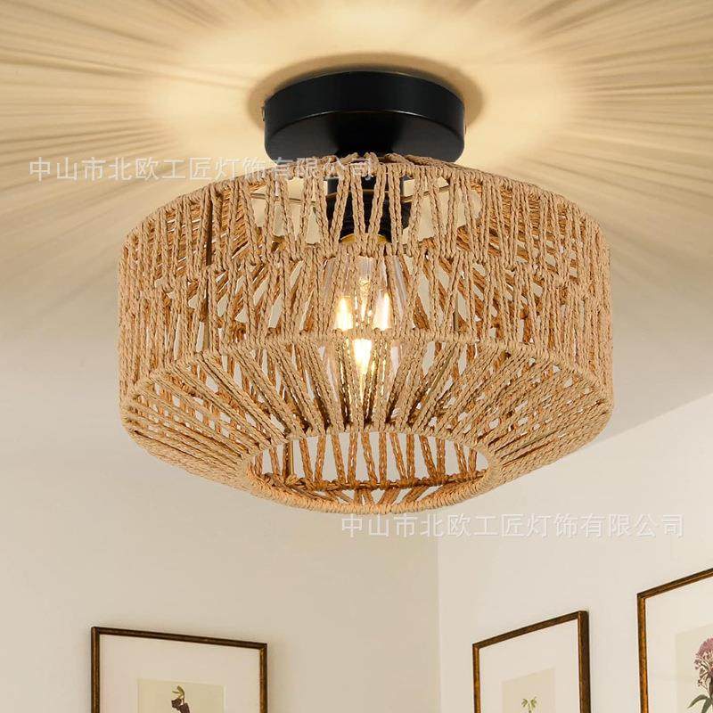 跨境美式乡村工业风过道餐厅卧室书房复古编织笼子藤艺吸顶灯,电子元器件市场,集成电路（IC）,淘宝优惠券,粉丝福利购,淘宝优惠卷