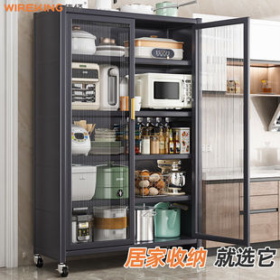 带柜门厨房置物架餐边柜落地多层收纳橱柜多功能储物架锅具电器柜