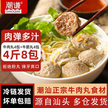 4斤8包-潮谦 潮汕牛肉丸正宗特产牛筋丸子烧烤火锅麻辣烫食材实付30元到手包邮